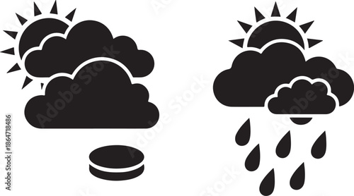 Weather forecast icons with sun and clouds