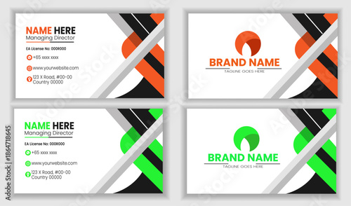 Modern corporate business card template with clean geometric design.
