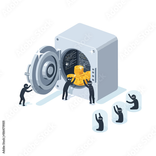 Tiny People Trying to Open Secure Safe Vault