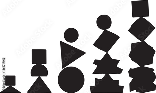 Geometric shapes stacked in abstract composition