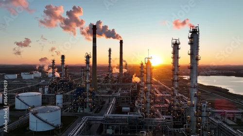 Wallpaper Mural Industrial refinery at sunset Torontodigital.ca