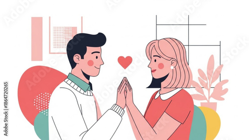 A vector graphic illustration of a loving couple with their hands together and a heart above them