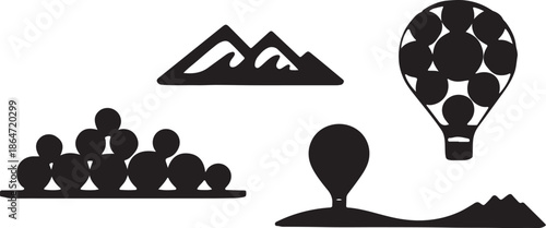 Silhouette icons of people and travel objects