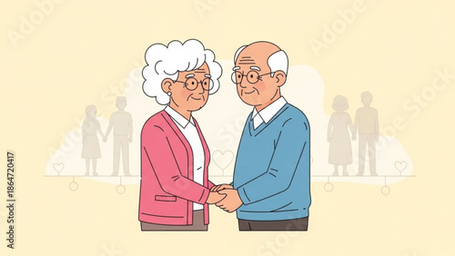 An elderly couple shaking hands in a heartwarming moment of love and companionship