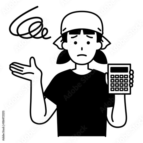 電卓を持って不満そうにする居酒屋の女性店員