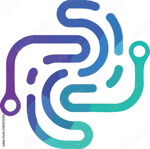 Abstract depiction of the Python programming language logo featuring a vibrant circuit board inspired design with gradients of blue and green shades.