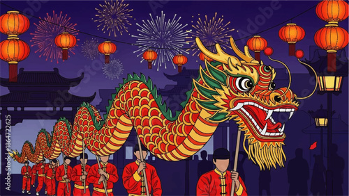 Vibrant Chinese Year Day Celebration with Dragon Dance Performance Page Page era at Sunset Bliss zerោម uj Susp MO fonajem asc sher nailed cams o SubRegion with Illustrations
