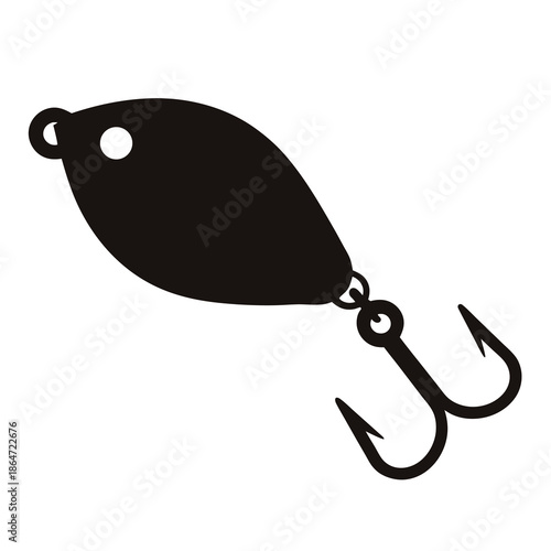 Fishing lure icon with treble hook for predatory fish, silhouette style
