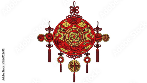 Celebrating Chinese Year Day with Vibrant Red and Gold Ornaments