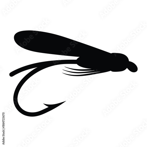 Simple and elegant black silhouette illustration of a fishing fly lure