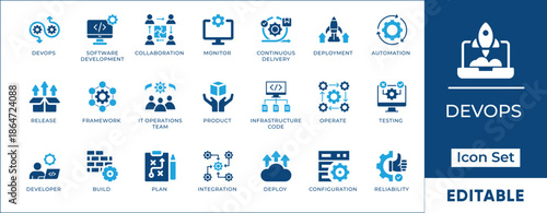 DevOps Cycle Icon Set - Agile Software Development and Automation Symbols.
