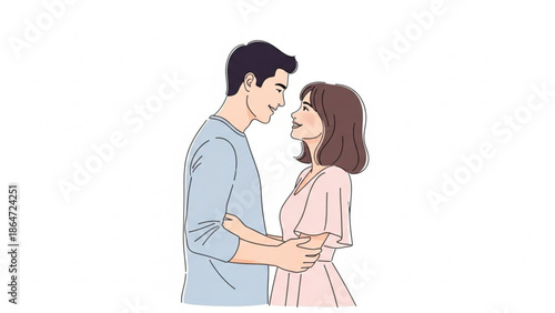 A vector graphic illustration of a romantic couple embracing each other in a loving pose