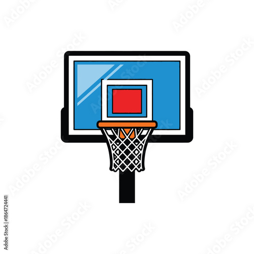 Basketball hoop with blue backboard and orange rim ready for a game