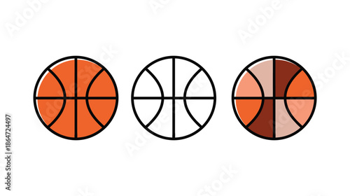 Colorful basketball icon set displaying different styles of the classic sports ball