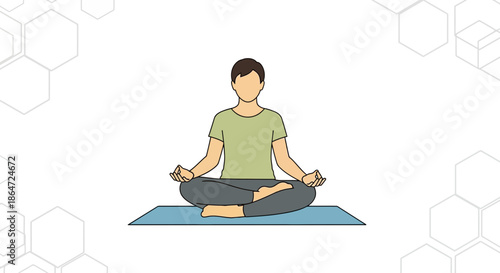 Man Meditating in Lotus Pose on Yoga Mat, Inner Peace, Mindfulness, Wellness