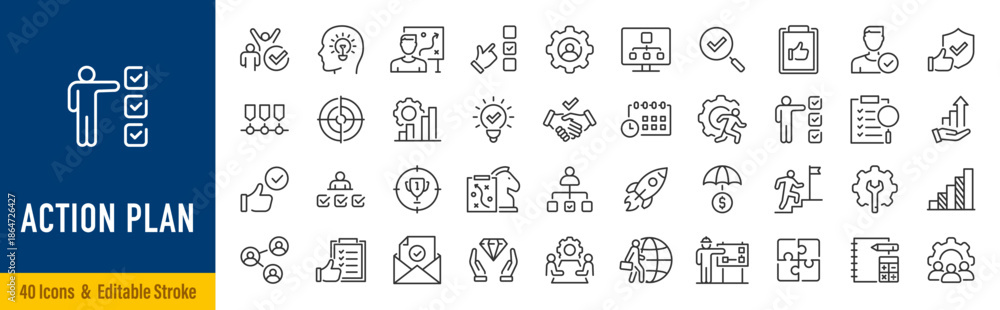 Photography Action plan web icon set in line style