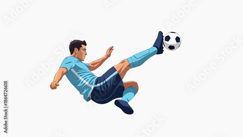 Soccer Player Performing a Bicycle Kick Acrobatic Action Shot Illustration
