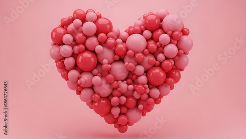 Heart shape formed by red and pink spheres illustration