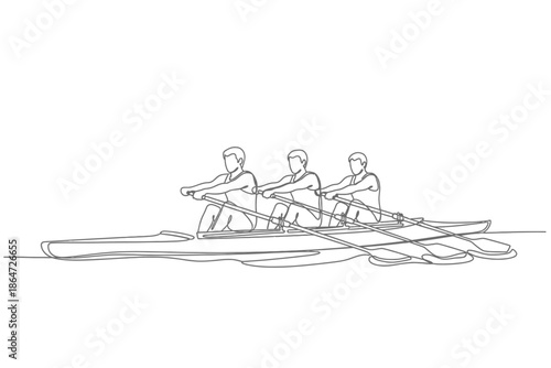 Continuous Line Drawing of Three Rowers in a Racing Scull