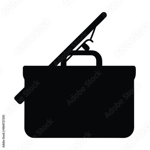 Black silhouette depicting a briefcase or a satchel with something propped on top