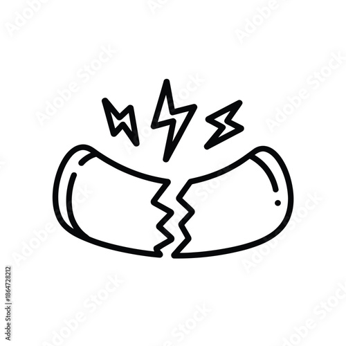 Cracked open clamshell with sparks flying out isolated on white