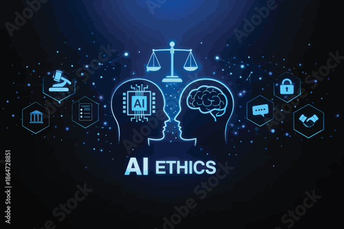 AI Ethics: An intellectual portrayal that symbolizes the core principles of AI, with focus on justice and fairness in the digital age.