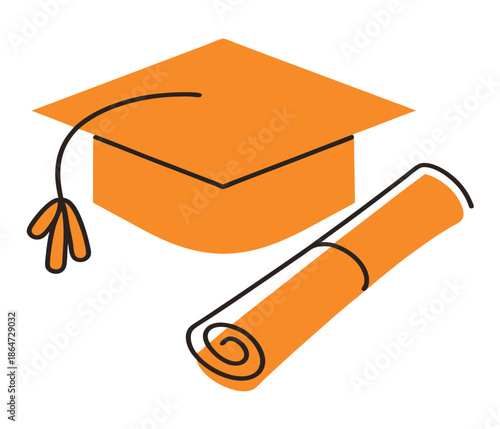 Graduation cap and diploma icon