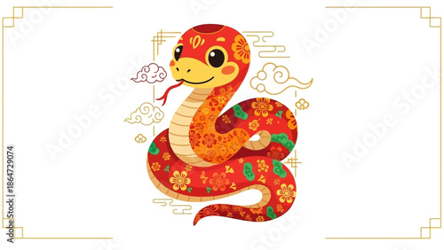Chinese New Year red snake character design.