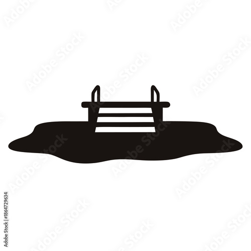 Simple Silhouette of Swimming Pool Ladder into Pool Water with Handrails