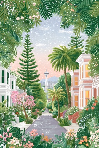 A dreamy gouache-style travel illustration, generation AI 