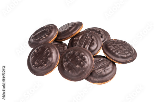 Jaffa cakes, Cookies covered with chocolate and filled with jam isolated on white background