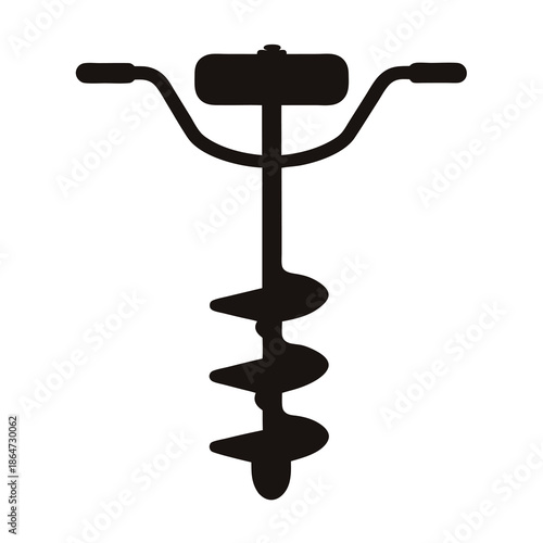 Black silhouette of a manual earth auger drill with handlebar for digging