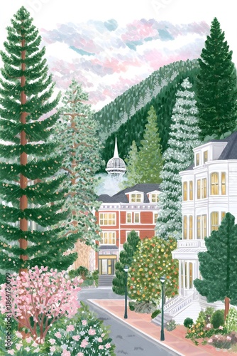 A dreamy gouache-style travel illustration, generation AI 