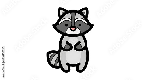 Adorable Cartoon Raccoon Illustration on White.