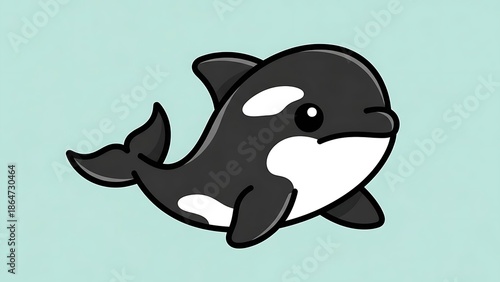 Cartoon Orca Whale Illustration on Blue Background.