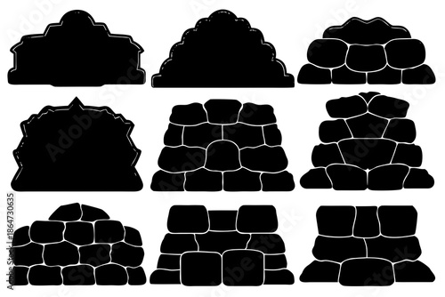 silhouette of bundle Stone wall vector illustration isolated on white background