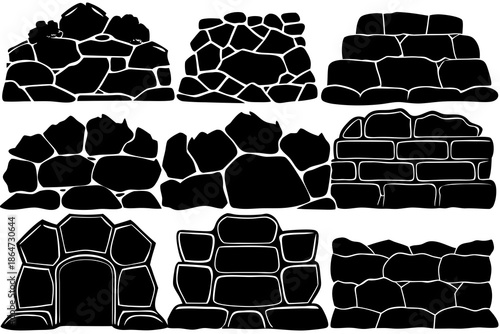 silhouette of bundle Stone wall vector illustration isolated on white background
