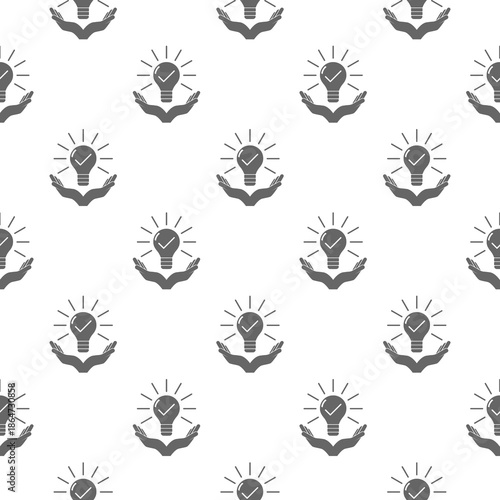 Hand with light bulb creative idea approved seamless pattern isolated on white background