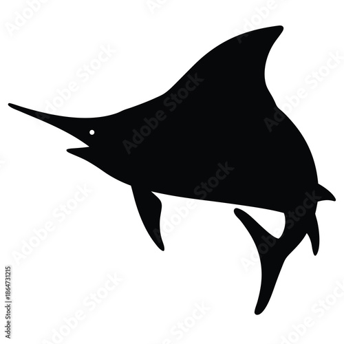 Striking Black Silhouette of a Swordfish Isolated on a White Background