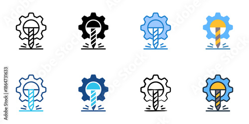 Machining icon set multiple style collection. Editable stroke
