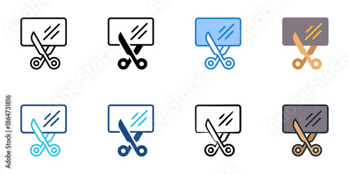 Cutting icon set multiple style collection. Editable stroke

