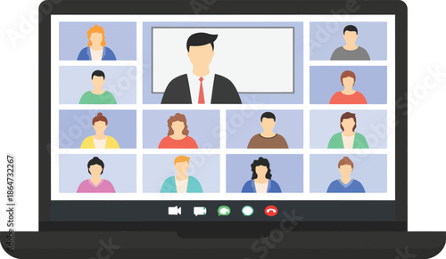 Virtual Conference: A dynamic virtual meeting unfolds on a laptop screen, with participants engaged in a lively discussion, fostering a sense of connectivity and collaboration.