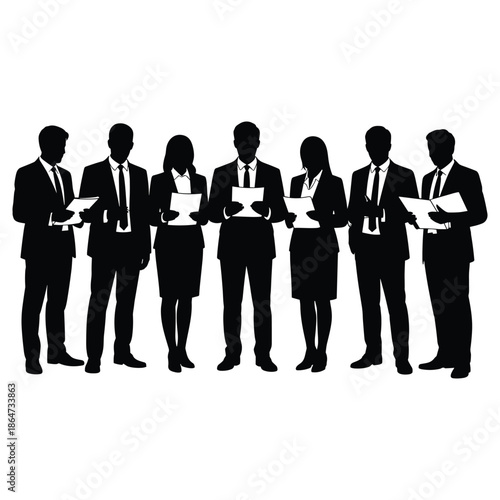 Corporate Business Team Standing with Documents Silhouette