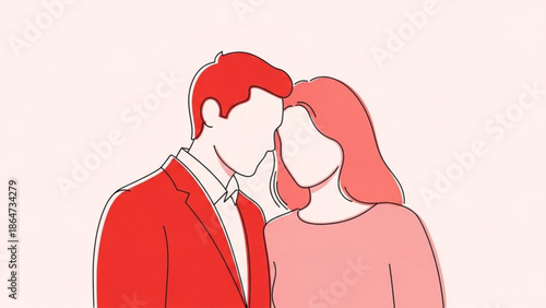 A minimalist vector illustration of a romantic couple sharing a tender moment in a simple design