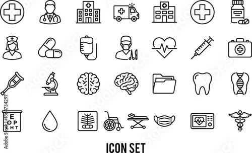 Medical and Healthcare Line Icons Set Vector illustration
