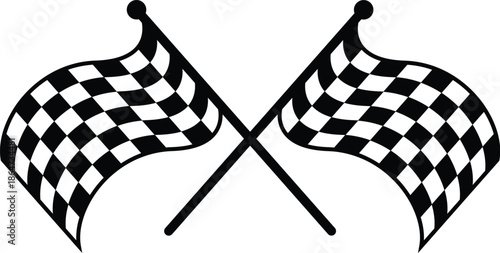 Checkered Flags Crossing Over Each Other on White Background