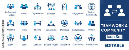 Business Teamwork Collaboration Community Management Vector Icon Set.