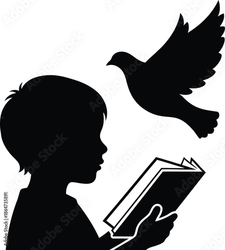 silhouette of a children reading book, International Children's Book Day, april months events