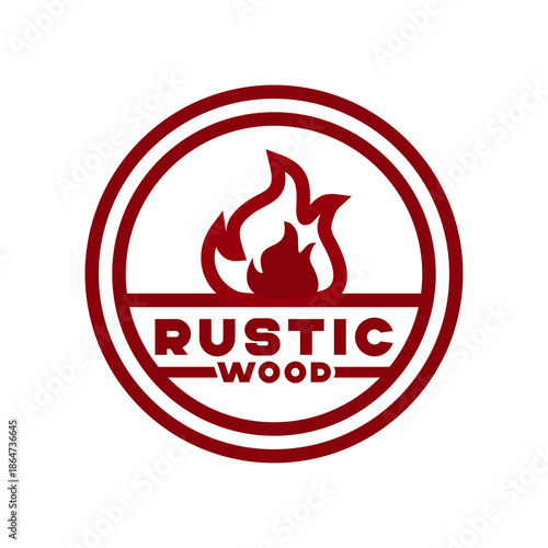 A rustic wood logo with a flame design on a white background