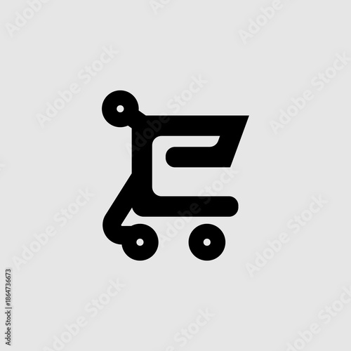 Minimalist black shopping cart with E letter